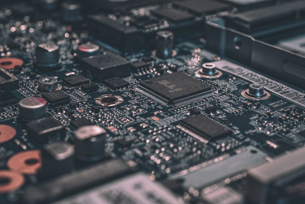 Close-up of electronic circuitry and computer components